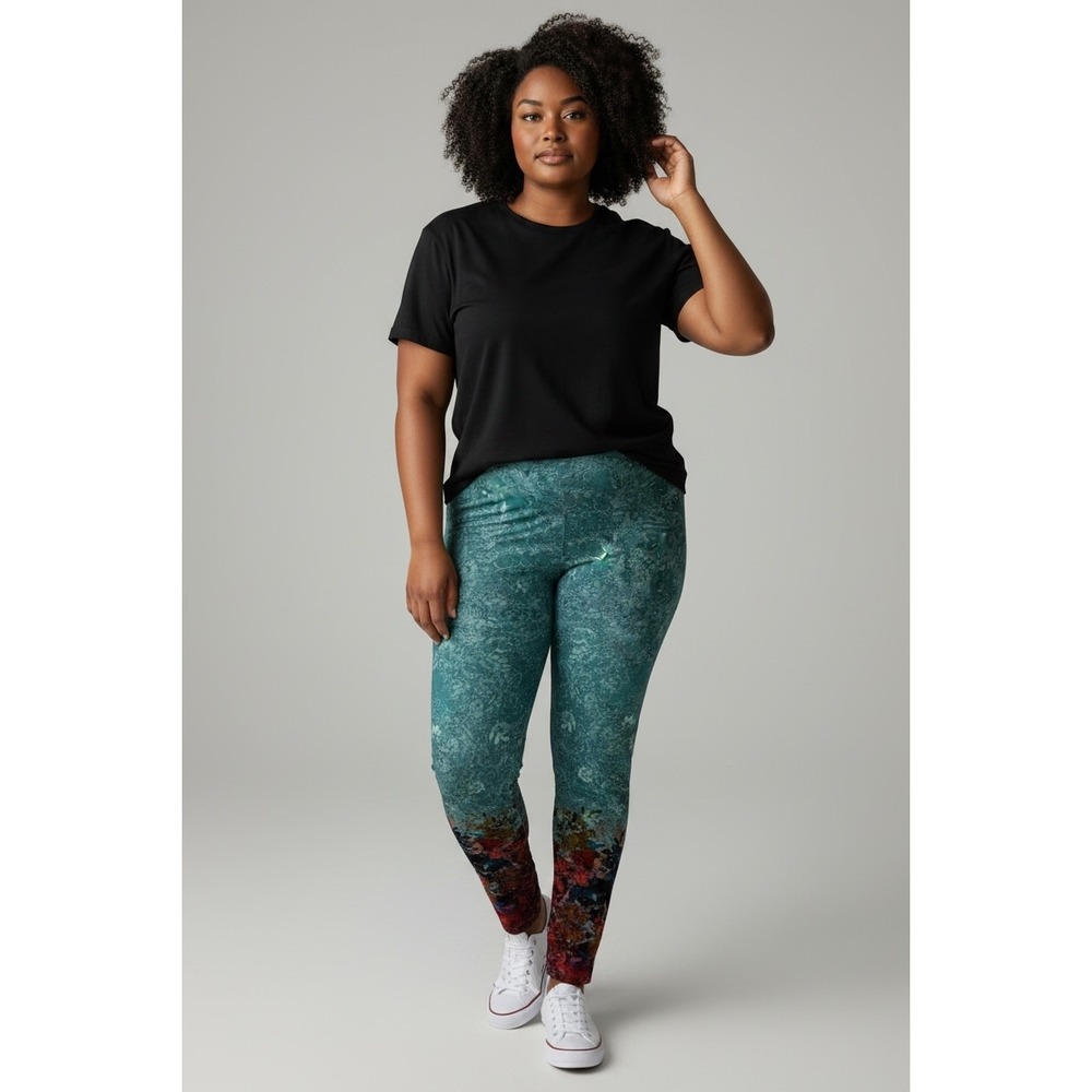 Soft Surroundings Green Paisley Yoga Workout Leggings‎ Pants XL